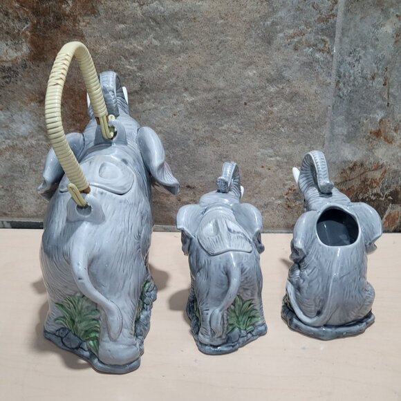 OCI Elephant Tea Set Teapot Creamer Sugar Bowl Repaired Chip - Picture 2 of 14